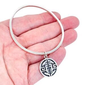 Vintage Sterling Silver Allan Adler Chinese Prosperity Symbol Bangle Bracelet 8"